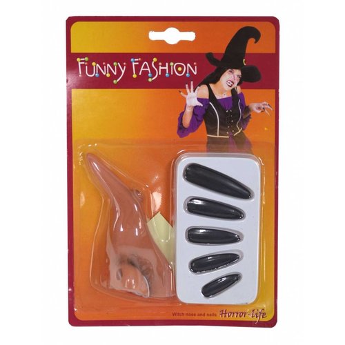 Halloween heksen neus en zwarte nagels