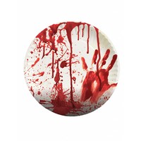 Papieren bordjes met bloedspetters voor een griezel party