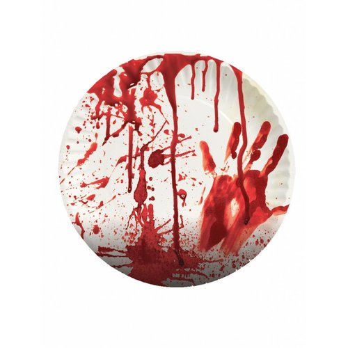 Papieren bordjes met bloedspetters voor een griezel party