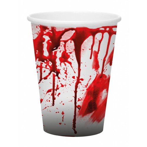 Enge bekers met imitatie bloedspetters voor een griezel party
