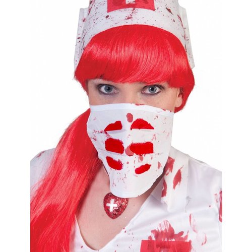 Eng mond kapje met bloed voor de zombie verpleegster