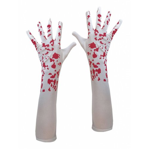Mooie witte lange handschoenen met bloedspetters