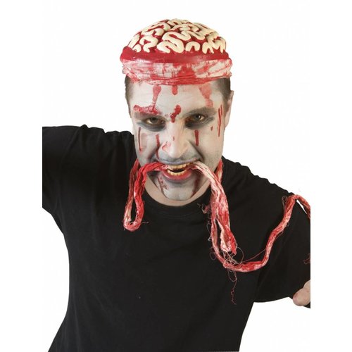 Griezel muts met nep open hersenen