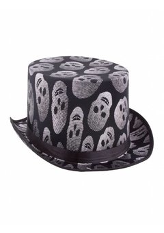 Hoge hoed zwart met doodskoppen print