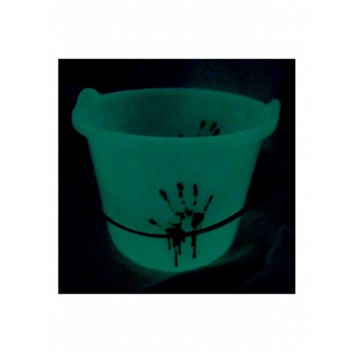 Griezelige witte emmer met bloederige hand afdruk