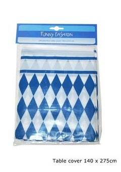 Tafellaken Oktoberfeest blauw wit  270 x 135 cm.