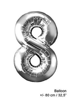 Zilveren folie ballon cijfer 8 van 80cm