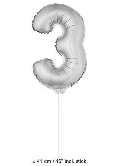 Zilveren folie ballon cijfer 3