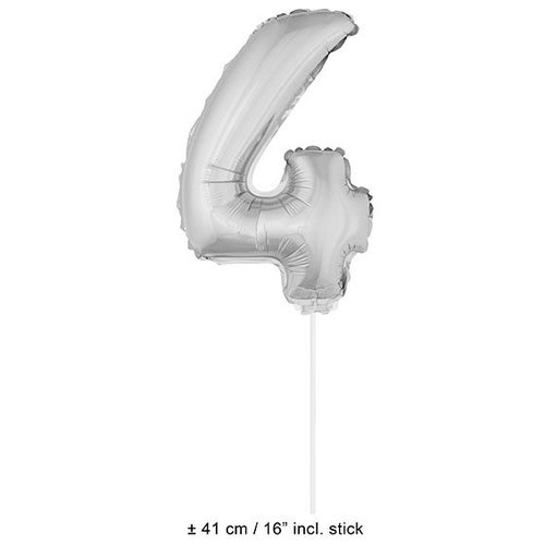 Mooie zilveren folie ballon cijfer 4