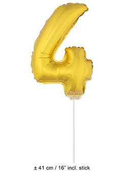 Gouden folie ballon cijfer vier 41cm