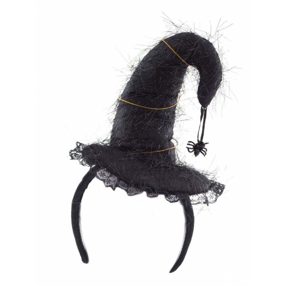 langs saai semester Tiara met zwarte mini heksen hoed