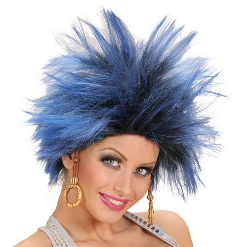 Punk pruik Tess in blauw/zwart