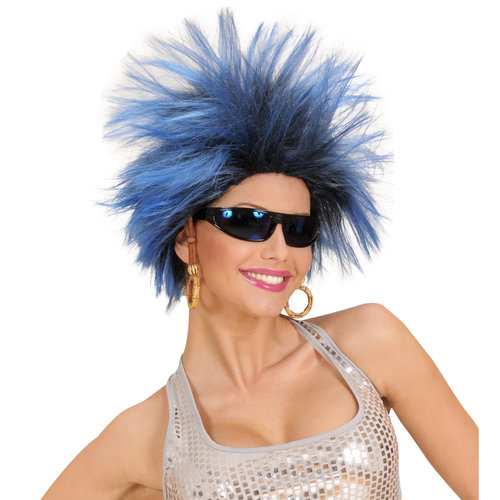 Punk pruik Tess in blauw/zwart