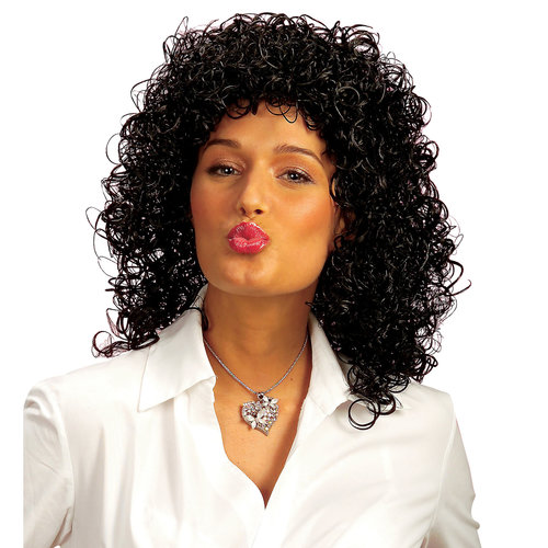 Mooie zwarte krullen pruik Emee