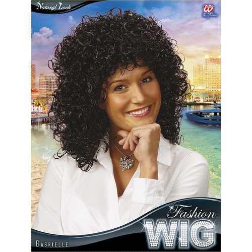 Mooie zwarte krullen pruik Emee