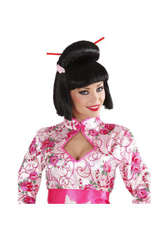 Pruik geisha Miyuki met stokjes en bloem
