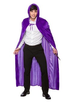 Paarse cape met kap 140cm