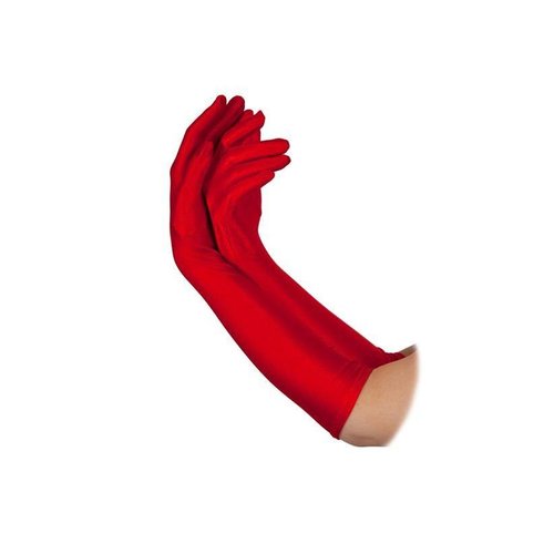 Mooie rode satijnen handschoenen lang model