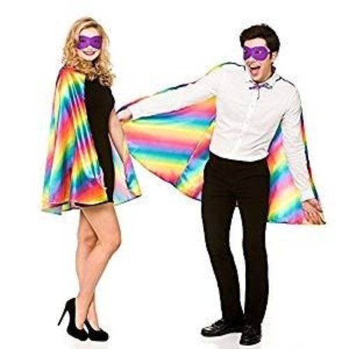 Super hero cape regenboog kleuren met masker