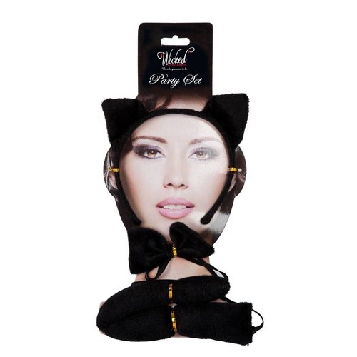 Leuke zwarte tiara katten oren met staart en strikje Mickey