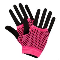 Leuke 80-jaren visnet handschoenen neon roze kort model