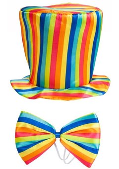 Regenboog hoge hoed met strik Peter