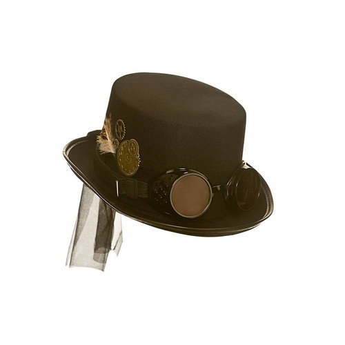 Leuke bruine Steampunk hoed Barney met bril