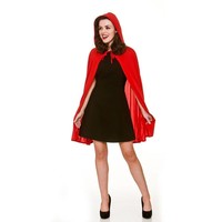 Mooie lange cape met capuchon in rood