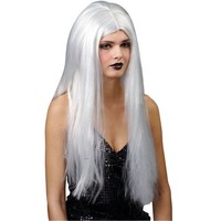 Mooie Pruik Adina extra lang haar  in zilver/wit