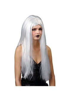 Pruik Adina extra lang haar  in zilver/wit