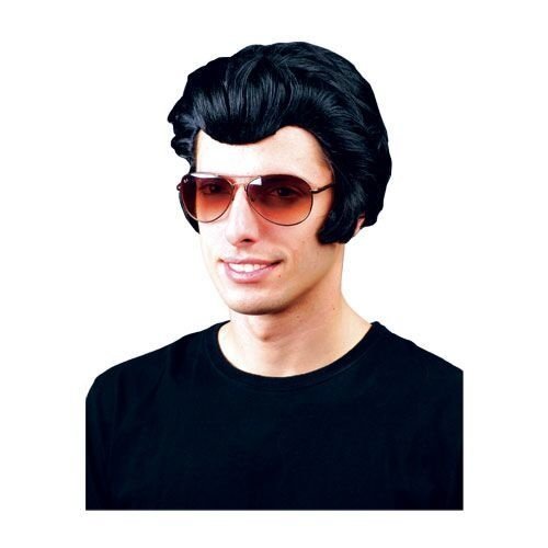 Ruige King Elvis pruik Rock en Roll  zwart met bakkebaarden