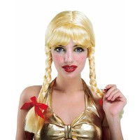 Mooie blonde pruik Tiroler Heidi met vlechten