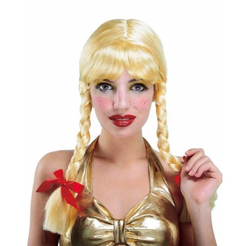 Mooie blonde pruik Tiroler Heidi met vlechten