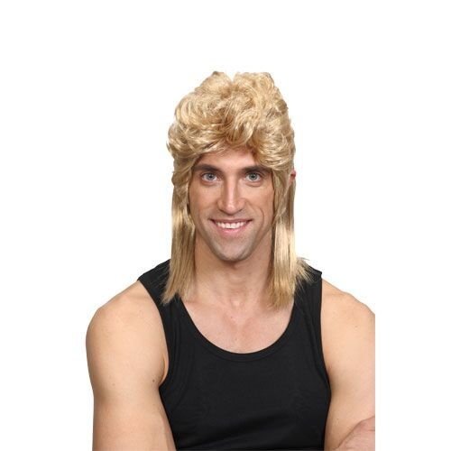 Prachtige blonde 80-jaren pruik Johnnie met matje