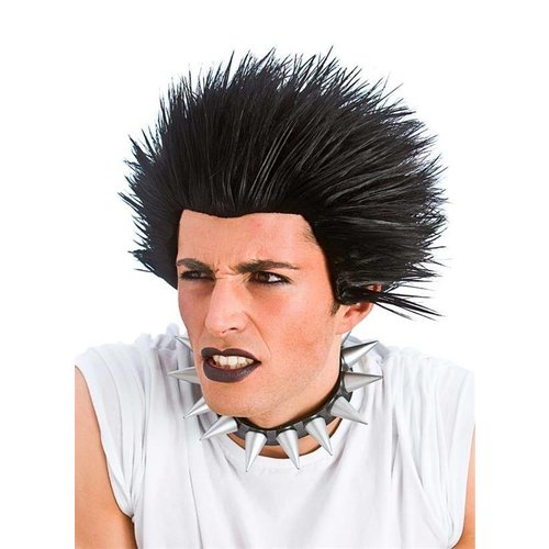 Ruige zwarte punk of rocker pruik Kevin