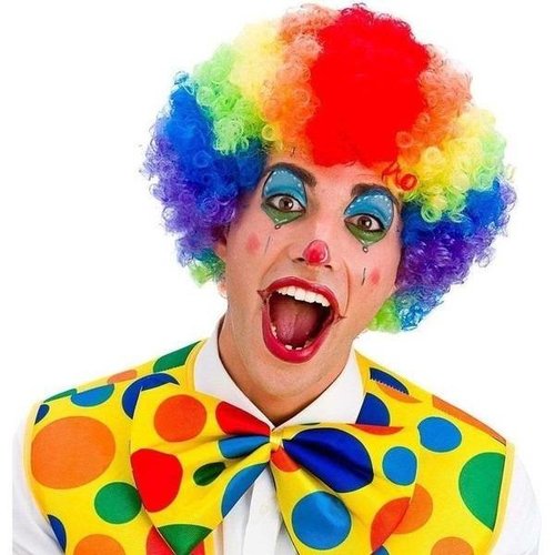 Mooie afro pruik in regenboog kleuren voor de clown