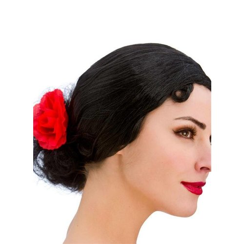 Prachtige  zwarte Spaanse pruik senorita Carmen