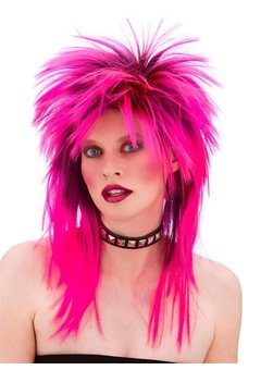 Mooie 80-jaren rocker pruik in neon roze