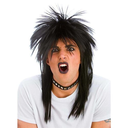 Ruige punk pruik Bruce 80-jaren in de kleur zwart