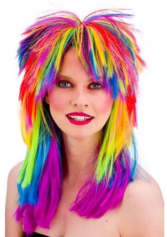 Mooie regenboog pruik 80- jaren Vanessa
