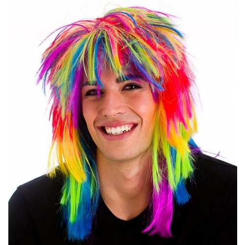 Originele pruik Vanessa 80-jaren in regenboog kleuren