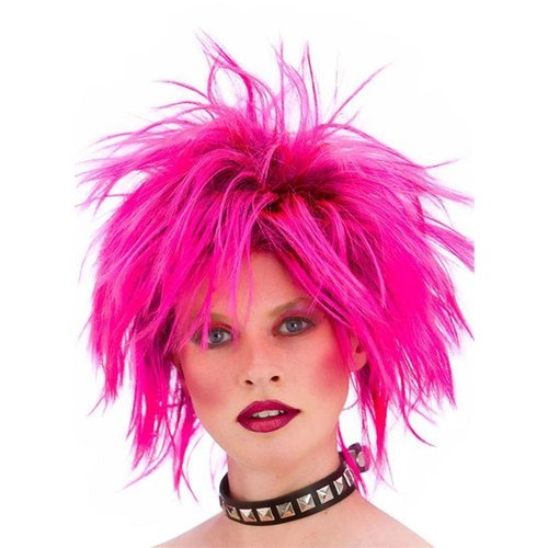 Prachtige neon roze rocker pruik Nena voor dames