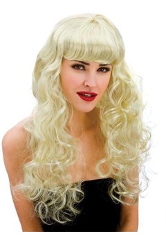 Pruik Foxy lang haar en blonde krullen.