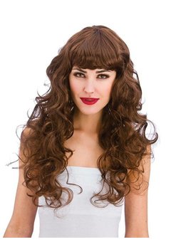 Pruik Foxy lang haar met bruine krullen