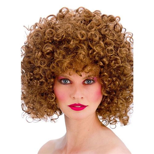 Mooie Afro disco pruik Dolly in de kleur bruin