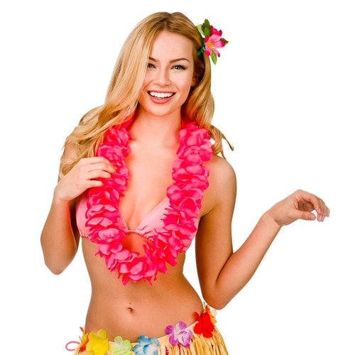 Mooie volle Hawaii slinger Akamu met roze bloemen
