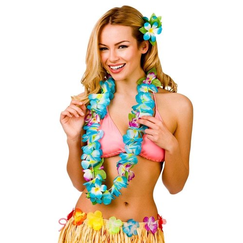 Leuke Hawaii slinger Alaula met licht blauwe bloemen