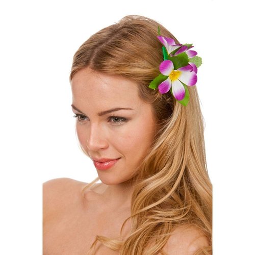 Mooie hawaii haarclip met paarse bloemen
