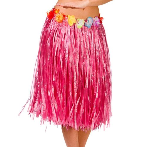 Leuke roze hawaii rok stro met bloemen