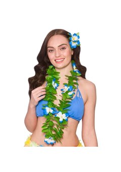 Hawaï slinger in groen met blauwe bloemen